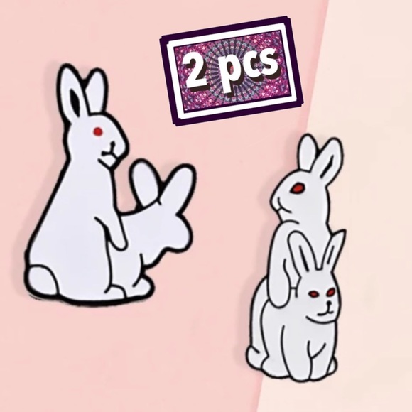 Set of 2 Matching Funny Bunny Sex Bulk Enamel Pins - Picture 1 of 11